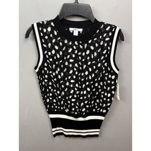Bar‎ III Sheer Mixed Media sweater Womens XS Black White Ribbed Polka Dot NEW